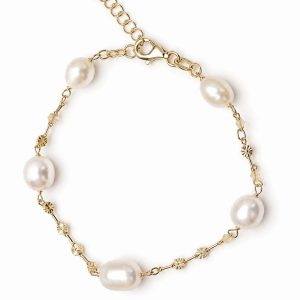 Artificial Pearl & Enamel Flower Bracelet